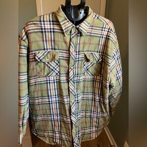 Grenadier Plaid Lined Flannel Shirt Jacket Green Tan XL